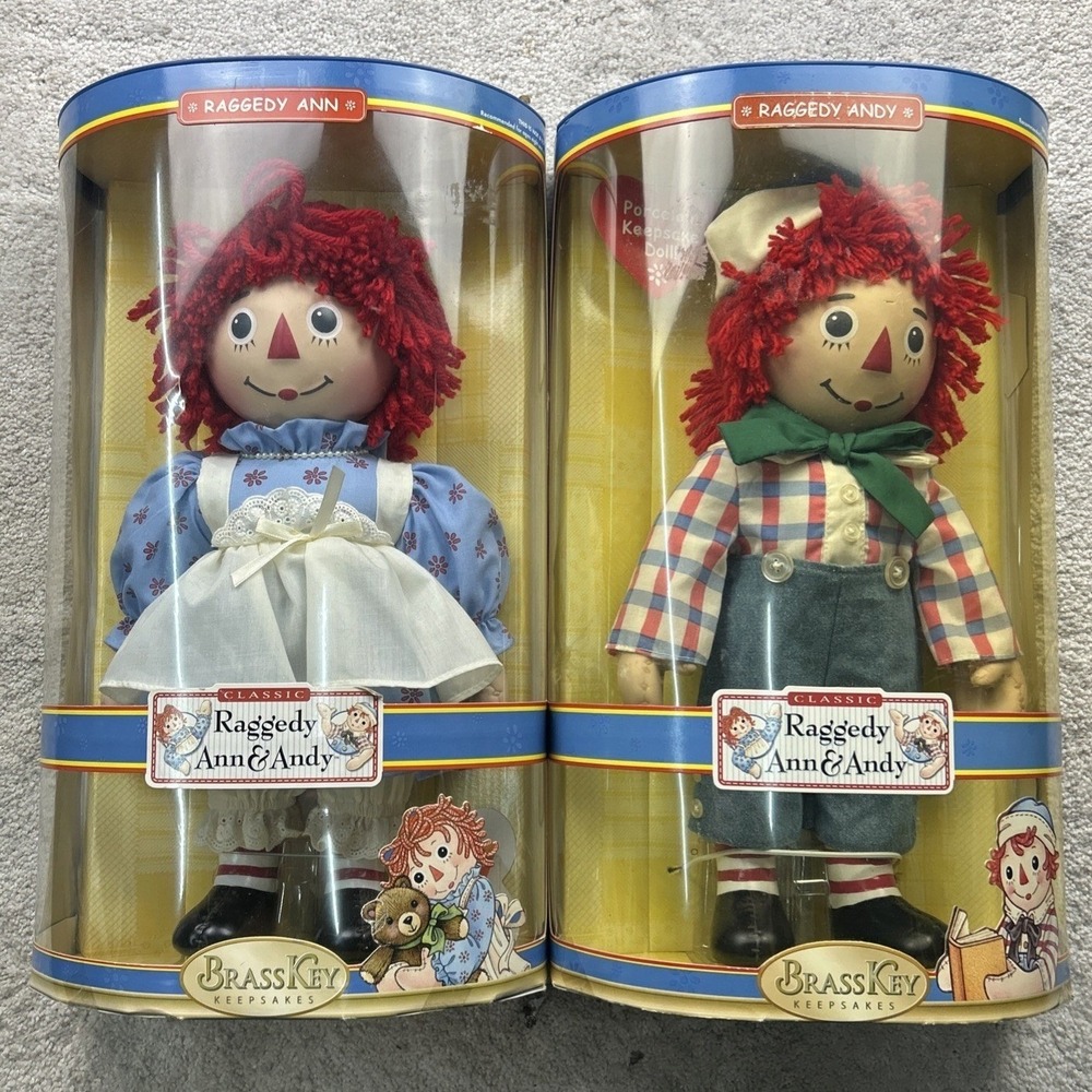 Brass Key Raggedy Ann & Andy Porcelain Dolls Set OS Multi Classic Americana Toy